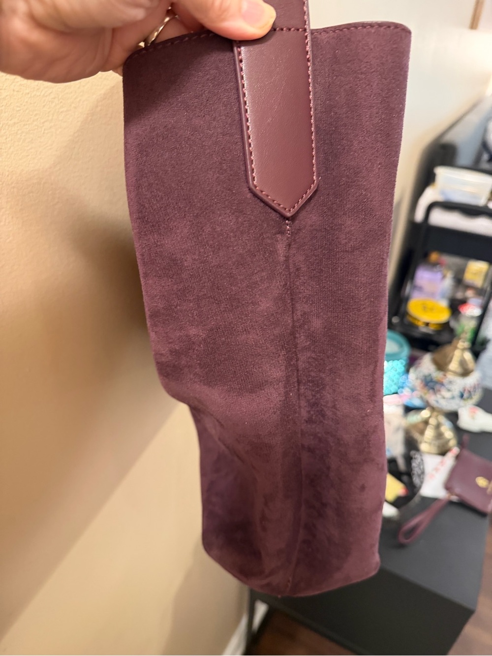 House of Harlow Suede Shoulder Bag in Deep Plum and matching cardholder wallet - Picture 6 of 14